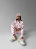Gömlek Yaka Pembe Çizgili Armani İpek Saten Pijama Takımı
