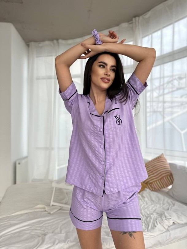 Lila Pamuk Şortlu Takım