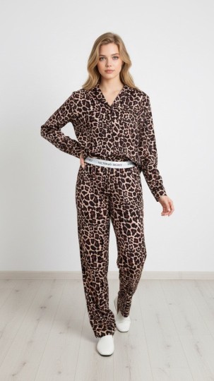 Armani İpek Saten Leopar Bel Lastikli Takım 