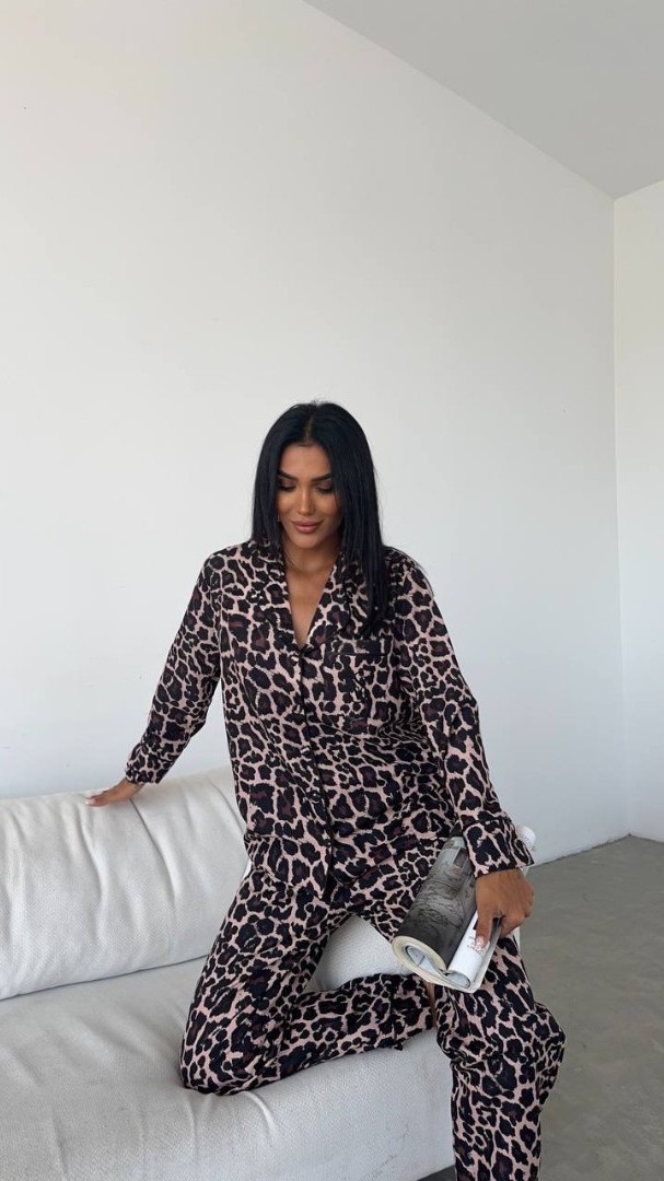 Özel Seri Leopar Baskılı Pamuklu Pijama Takımı