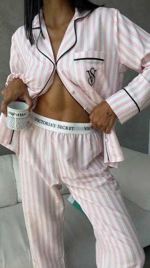 Özel Seri Pembe Çizgili Pamuklu Pijama Takımı