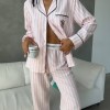 Özel Seri Pembe Çizgili Pamuklu Pijama Takımı