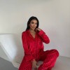 Kırmızı Çizgili Kadife Pijama Takımı – Özel Seri