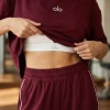 Bordo Eşofman, Crop T-Shirt & Büstiyer Takım