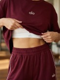 Bordo Eşofman, Crop T-Shirt & Büstiyer Takım