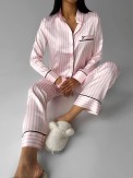 Gömlek Yaka Pembe Çizgili Armani İpek Saten Pijama Takımı