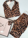 Leopar Desen Kadife Pijama Takımı