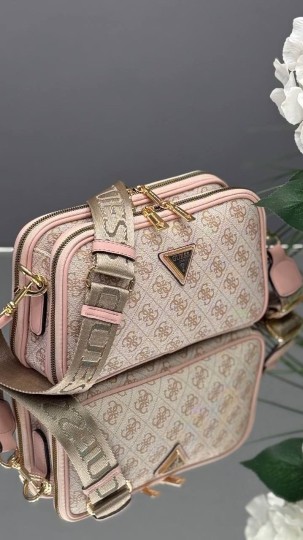 Guess Logolu Pudra Detaylı Çift Fermuarlı Kadın Omuz & Çapraz Çanta