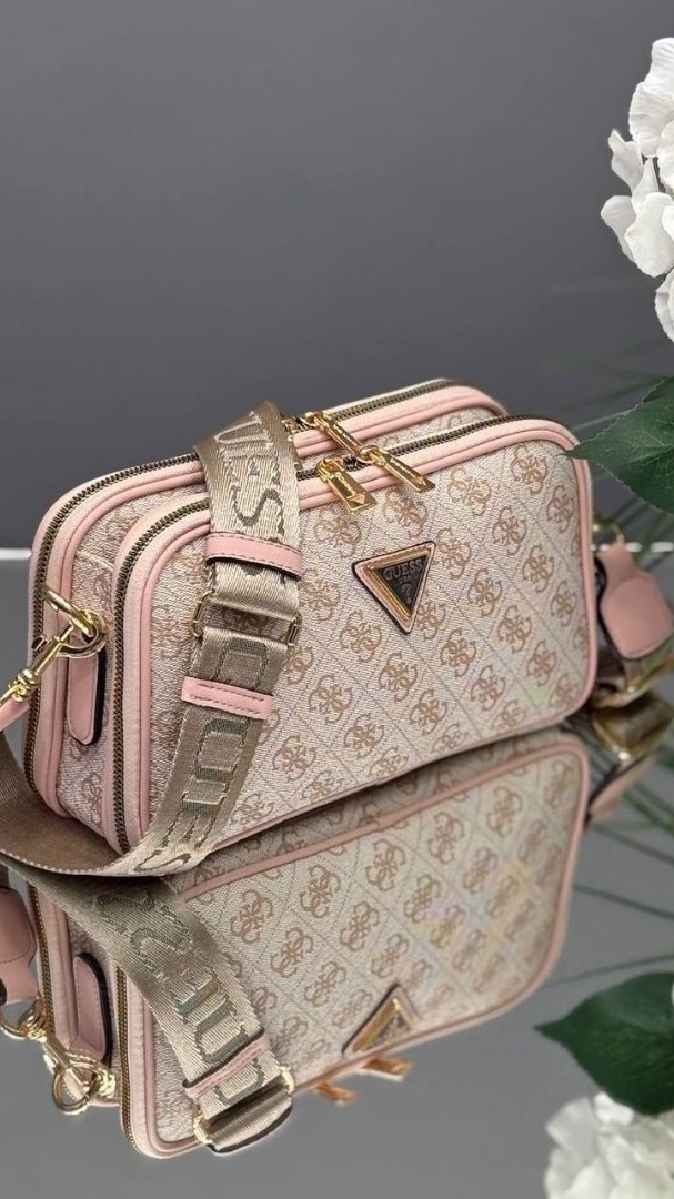 Guess Logolu Pudra Detaylı Çift Fermuarlı Kadın Omuz & Çapraz Çanta