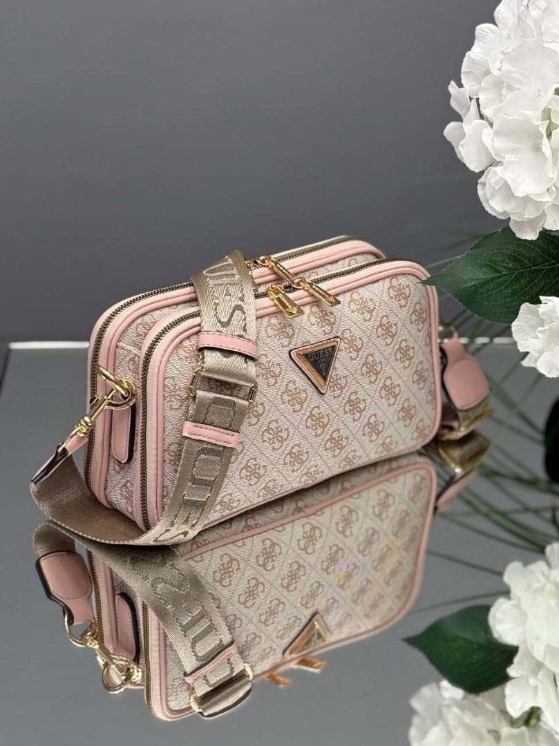 Guess Logolu Pudra Detaylı Çift Fermuarlı Kadın Omuz & Çapraz Çanta