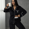 Siyah Çizgili İnci Kadife Pijama Takım