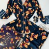Ayıcık Desen Lacivert Kadife Pijama Takımı 