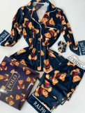 Ayıcık Desen Lacivert Kadife Pijama Takımı