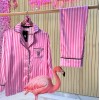 Pembe Çizgili İpek Saten Pijama Takımı