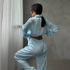  Armani Mavi Çizgili Saten Pijama Takımı