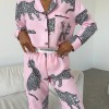 Pembe Leopar Desenli Pamuklu Kadın Pijama Takımı 