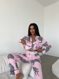 Pembe Leopar Desenli Pamuklu Kadın Pijama Takımı