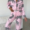 Pembe Leopar Desenli Pamuklu Kadın Pijama Takımı