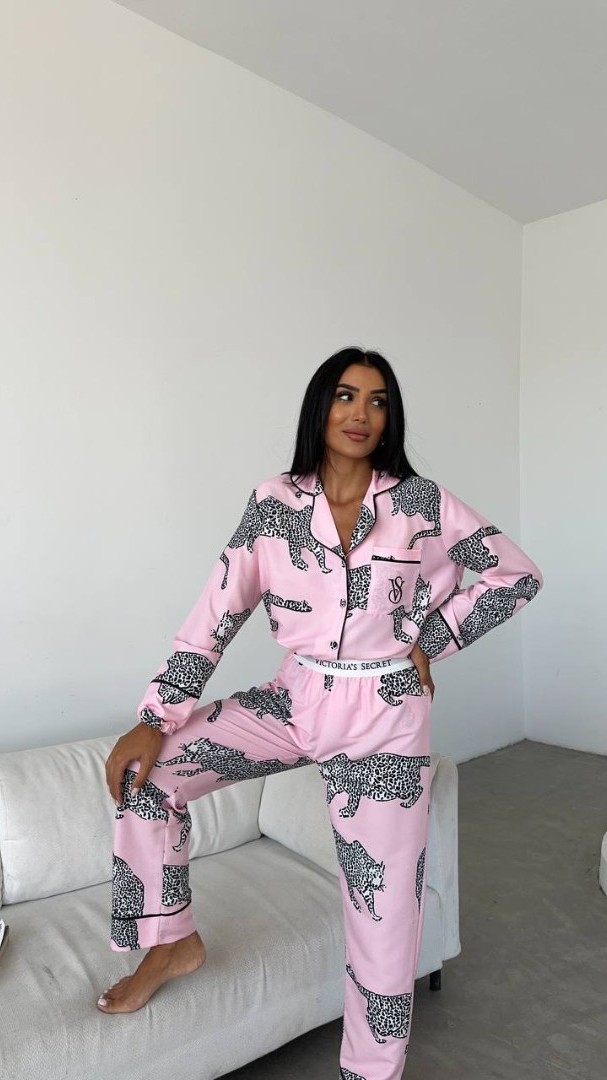 Pembe Leopar Desenli Pamuklu Kadın Pijama Takımı
