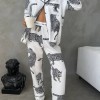 Beyaz Leopar Desenli Pamuklu Kadın Pijama Takımı