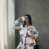 Beyaz Leopar Desenli Pamuklu Kadın Pijama Takımı