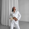 Beyaz Baskılı İpek Saten Pijama Takımı