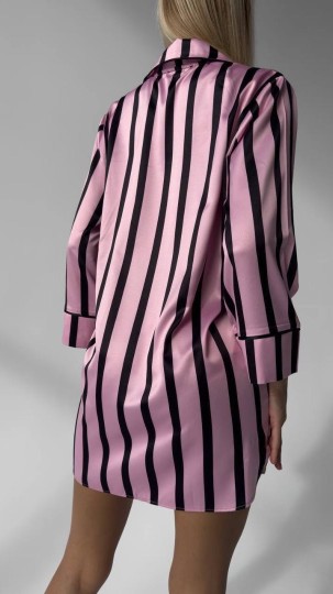 Vs Siyah Pembe İpek Saten Tunik