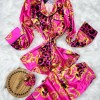 Fuşya Gold Zincir Desen İpek Saten Pijama Takımı