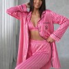 Armani İpek Saten 3’lü Büstiyer Set – Koyu Pembe Çizgili 