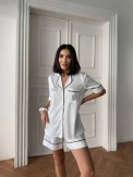 Beyaz Bel Lastik Armani İpek Saten Şort Takım