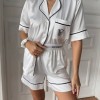 Beyaz Bel Lastik Armani İpek Saten Şort Takım
