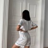 Beyaz Bel Lastik Armani İpek Saten Şort Takım
