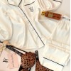 VS Beyaz İpek Saten Pijama & Leopar Sütyen Seti Kombini