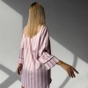 Vs Yazılı Pembe Beyaz Çizgili İpek Saten Tunik