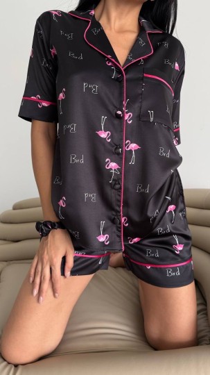 Bird Şortlu İpek Saten Takım