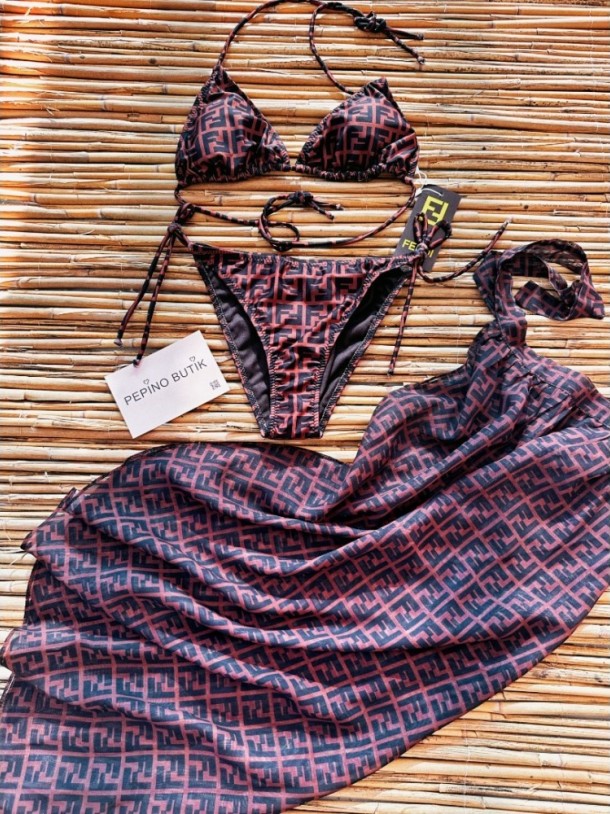3'lü İthal Kahve Pareolu Bikini Set