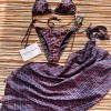 3'lü İthal Kahve Pareolu Bikini Set 