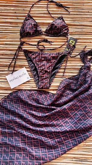 3'lü İthal Kahve Pareolu Bikini Set 
