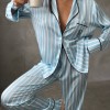  Armani Mavi Çizgili Saten Pijama Takımı