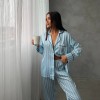  Armani Mavi Çizgili Saten Pijama Takımı