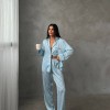  Armani Mavi Çizgili Saten Pijama Takımı