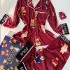 Ayıcık Desen Bordo Kadife Pijama Takımı