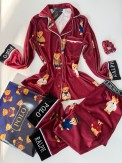 Ayıcık Desen Bordo Kadife Pijama Takımı