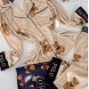 Ayıcık Desen Krem Kadife Pijama Takımı
