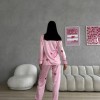 Gömlek Yaka Pembe Çizgili İpek Saten Pijama Takımı