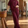 Bordo Eşofman, Crop T-Shirt & Büstiyer Takım