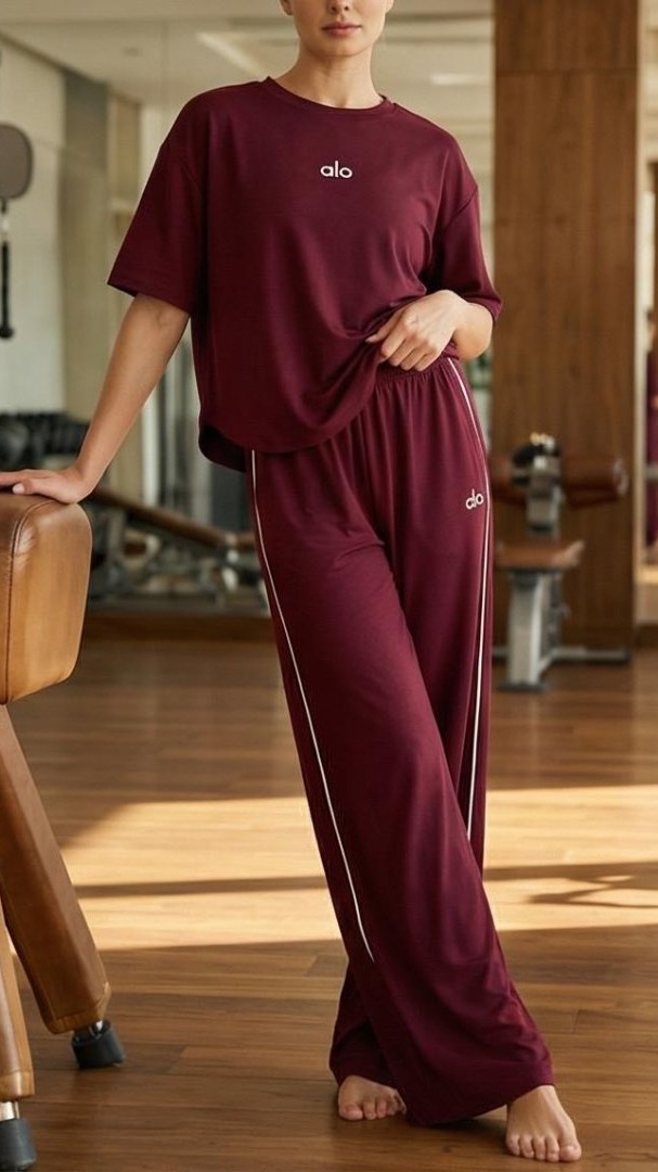 Bordo Eşofman, Crop T-Shirt & Büstiyer Takım