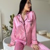 Pembe Çizgili İpek Saten Pijama Takımı