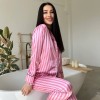 Pembe Çizgili İpek Saten Pijama Takımı