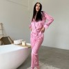Pembe Çizgili İpek Saten Pijama Takımı